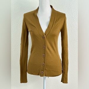 Tory Burch 100% Merino Wool Cardigan Sweater in Camel Brown Size Small